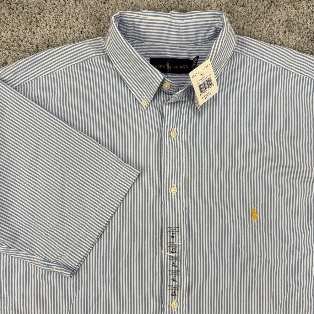 Ralph Lauren Seersucker Shirt Men's LT NWT Blue Striped Classic Button Down